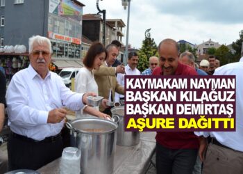 KAYMAKAM NAYMAN,BAŞKAN KILAĞUZ,BAŞKAN DEMİRTAŞ AŞURE DAĞITTI