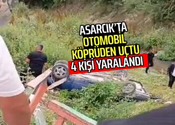 ASARCIK’TA OTOMOBİL KÖPRÜDEN UÇTU 4 KİŞİ YARALANDI