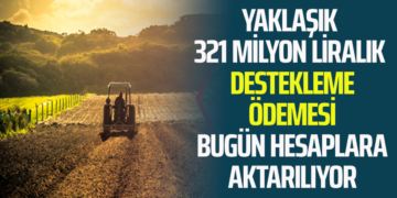 YAKLAŞIK 321 MİLYON LİRALIK DESTEKLEME ÖDEMESİ BUGÜN HESAPLARA AKTARILIYOR