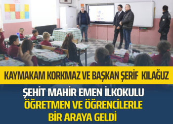 KAYMAKAM KORKMAZ VE BAŞKAN KILAĞUZ, GÖKGÖL ŞEHİT MAHİR EMEN İLKOKULU ÖĞRETMEN VE ÖĞRENCİLERLE BİR ARAYA GELDİ
